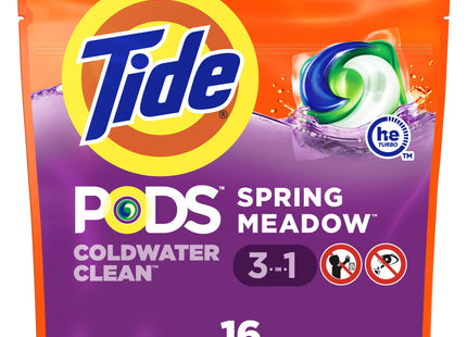 Tide PODS Liquid Laundry Detergent HE Turbo, 3 In 1, Pacs Spring Meadow Scent, 16 Count (Pack Of 1)