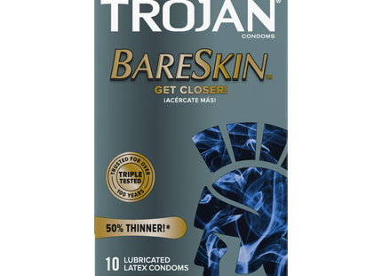 Trojan Bareskin Premium Thin Lubricated Condoms, Sensitivity Bare Skin, 10 Count (Pack Of 3)