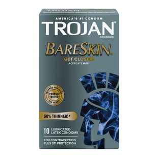 Trojan Bareskin Premium Thin Lubricated Condoms, Sensitivity Bare Skin, 10 Count (Pack Of 3)