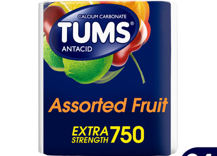 TUMS Extra Strength Assorted Berries Antacid Chewable Tablets for Heartburn Relief, 8 count (Pack Of 12)