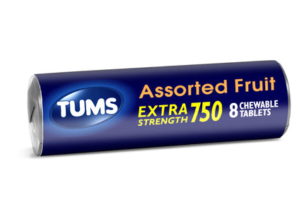 TUMS Extra Strength Assorted Berries Antacid Chewable Tablets for Heartburn Relief, 8 count (Pack Of 12)