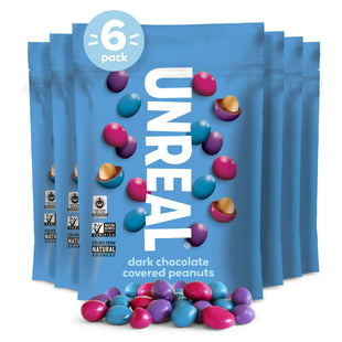 Unreal Candy Candy Coated Dark Chocolate Peanuts Gems Bag, 5 Ounce (Pack Of 6)