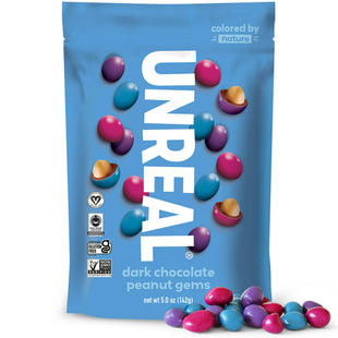 Unreal Candy Candy Coated Dark Chocolate Peanuts Gems Bag, 5 Ounce (Pack Of 2)