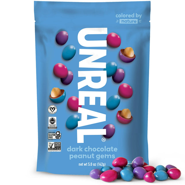 Unreal Candy Candy Coated Dark Chocolate Peanuts Gems Bag, 5 Ounce (Pack Of 24)