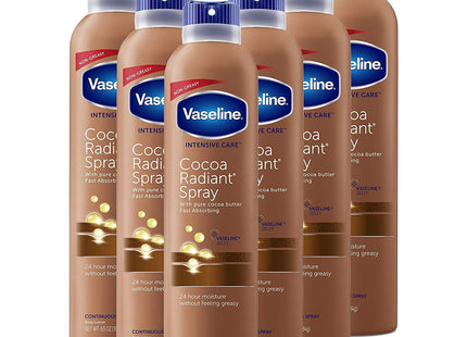 Vaseline Intensive Care Radiant Moisturizer Non Greasy Spray Body Lotion, Cocoa, 6.5 fl oz (Pack Of 8)