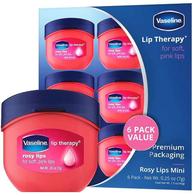 Vaseline Lip Therapy Rosy Lips Lip Treatment Balm Ointment Tinted Pink 0.25 Ounce Jar (Pack Of 6)