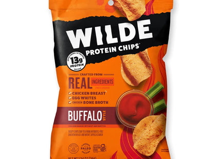 WILDE SNACKS Protein Chips Buffalo Style Chicken, Thin and Crispy, High Protein, 1.34 Ounce (Pack Of 16)