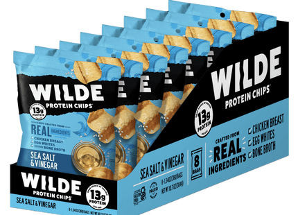 Wilde Protein Chips Sea Salt, & Vinegar, Chicken Chips, Thin and Crispy, 1.34 Ounce (Pack Of 8)