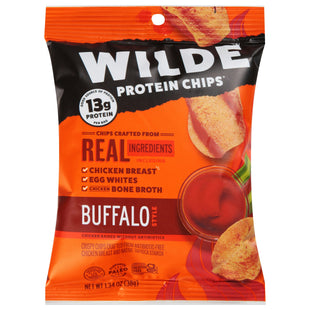 WILDE SNACKS Protein Chips Buffalo Style Chicken, Thin and Crispy, High Protein, 1.34 Ounce (Pack Of 16)