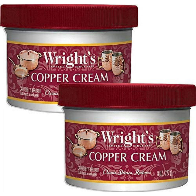 Wright's Copper and Brass Cream Polish, For Cleaning And Polishing Pots, Sinks, Mugs, Hardware, 8 Ounce (Pack Of 2)