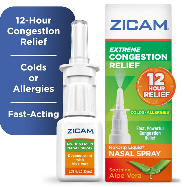 Zicam Extreme, Congestion Relief, No-Drip Nasal Spray, Soothing Aloe Vera, 0.5 Ounce (Pack Of 10)