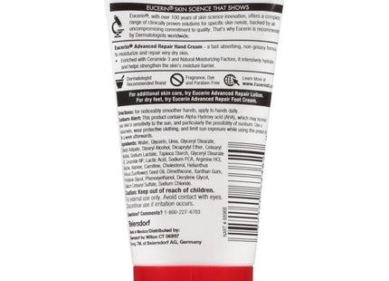 Eucerin Advanced Repair Extra-Enriched Hand Cream, Hand Moisturizer Enriched, Fragrance Free, Travel Size, 2.7 Ounce (Pack Of 1)