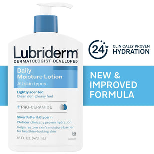 Lubriderm Daily Moisture Hydrating Body and Hand Lotion, Pro-Ceramide, Non-Greasy, All skin type, 16 fl Ounce (Pack Of 6)