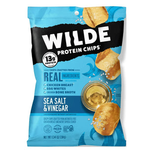 Wilde Protein Chips Sea Salt, & Vinegar, Chicken Chips, Thin and Crispy, 1.34 Ounce (Pack Of 8)