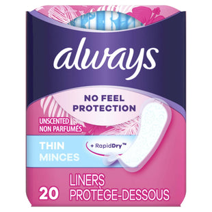 Always Incredibly, Thin Daily Panty  Liners, Regular, Unscented 20 Count (Pack Of 20)