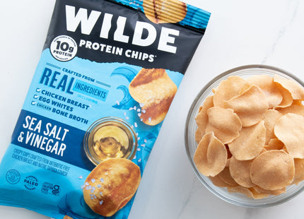 Wilde Protein Chips Sea Salt, & Vinegar, Chicken Chips, Thin and Crispy, 1.34 Ounce (Pack Of 8)