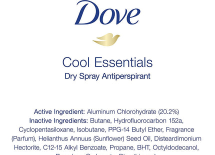 Dove Advanced Care Antiperspirant & Deodorant Dry Spray, Cool Essentials, Travel Size, 1 Ounce (Pack Of 3)