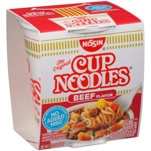 Nissin Cup Noodles, Microwaveable Paper Cups, Beef Flavor, Soup, 2.25 Ounce (Pack Of 2)