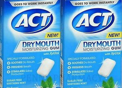 ACT Dry Mouth Moisturizing Gum Soothing Mint Sugar Free 20 Count (Pack Of 2) - Health & Beauty > Personal Care Oral