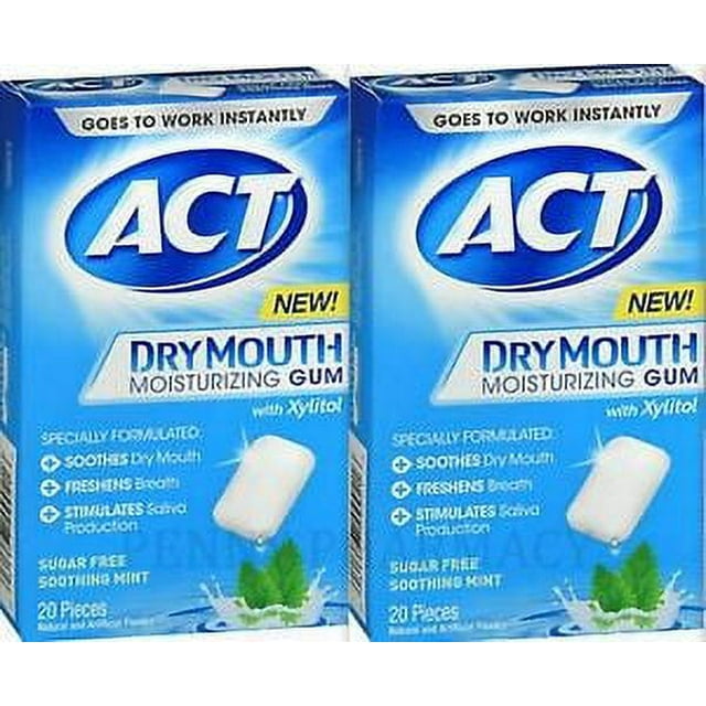 ACT Dry Mouth Moisturizing Gum Soothing Mint Sugar Free 20 Count (Pack Of 2) - Health & Beauty > Personal Care Oral