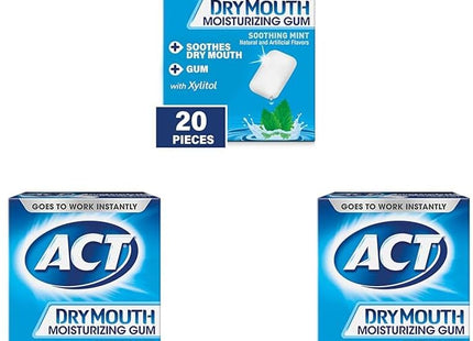 ACT Dry Mouth Moisturizing Gum Soothing Mint Sugar Free 20ct (3 Pack) - Personal Care > Oral Breath Fresheners