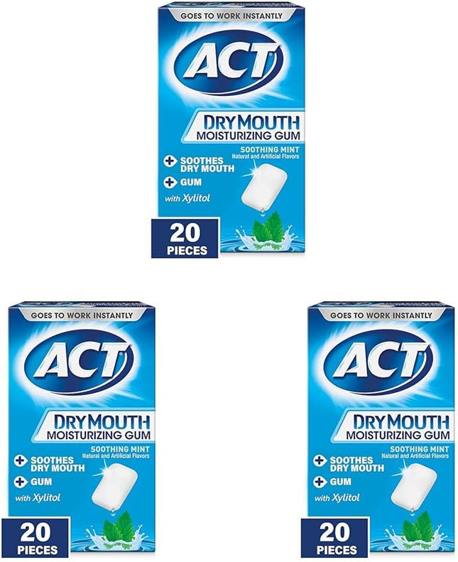 ACT Dry Mouth Moisturizing Gum Soothing Mint Sugar Free 20ct (3 Pack) - Personal Care > Oral Breath Fresheners