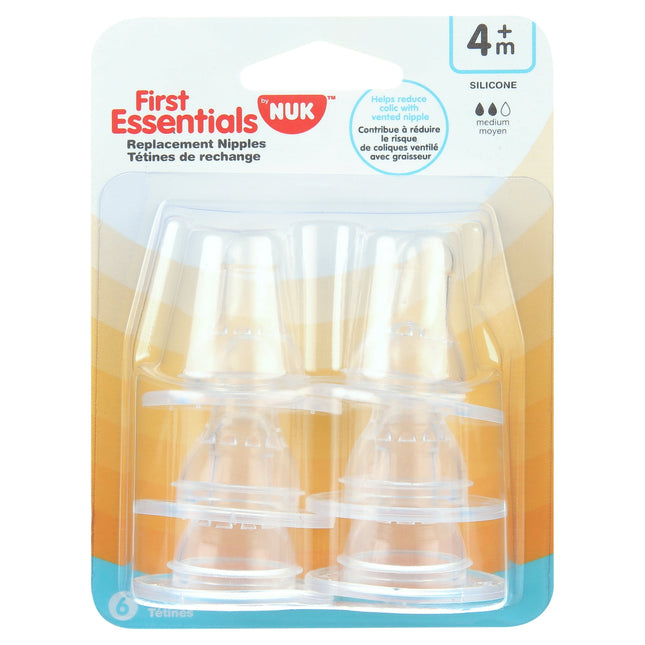 NUK Gerber First Essential, Silicone Nipples, Medium Flow, Nipples Clear, 6 Count (Pack Of 8)