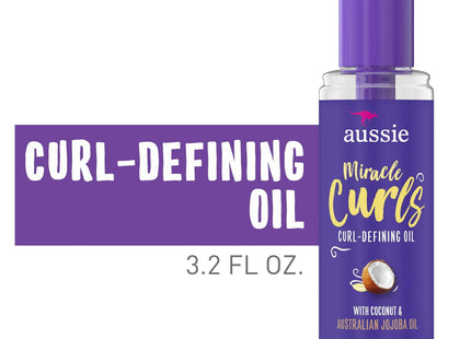 Aussie Miracle Curls, Curl-Defining Oil Hair Treatment, Coconut & Jojoba Oil, 3.2 fl Ounce (Pack Of 2)