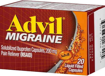 Advil Pain Reliever 200 MG Ibuprofen Liquid Filled Capsules Migraine - 20 ct (Pack Of 72) - Health & Beauty > Care