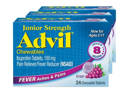 Advil Children’s Junior Strength Ibuprofen 100 MG Chewable Tablets Grape 24 ct (Pack Of 12) - Health & Beauty > Care