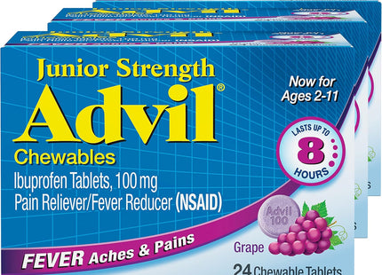 Advil Children’s Junior Strength Ibuprofen 100 MG Chewable Tablets Grape 24 ct (Pack Of 2) - Health & Beauty > Care