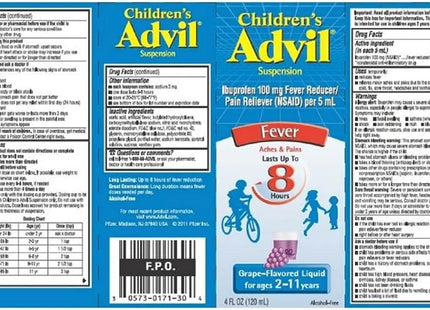 advil children’s advil supplement label