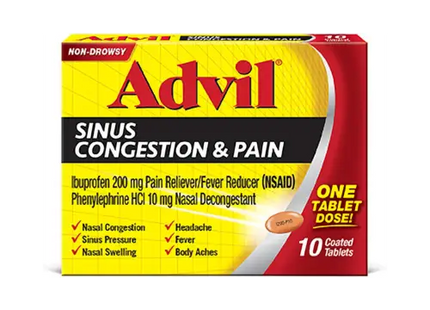 Advil Sinus Congestion & Pain Relief Fever Reducer 10 Ct (Pack Of 1) - Health Beauty > Care Medicine Drugs