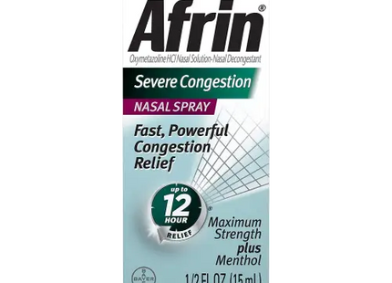 Afrin Maximum Strength Severe Congestion 12HR Nasal Spray with Menthol 0.5 oz 15 mL (Pack Of 4) - Health & Beauty >