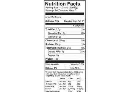 nut nutrition label