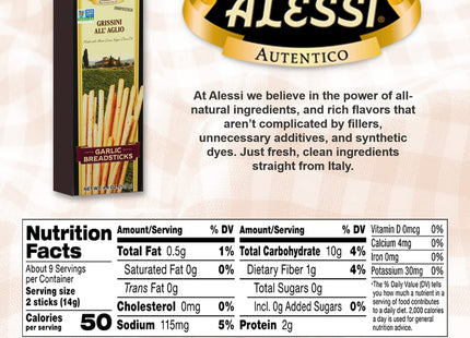 Alessi Autentico Garlic Breadsticks 4.4oz (10 Pack) - Food & Beverages > Pantry Crackers Crispbread