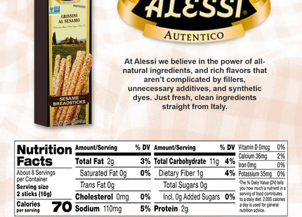 Alessi Breadsticks Thin Sesame Autentico Italian Crispy Bread 4.4oz - Food & Beverages > Pantry Crackers Crispbread