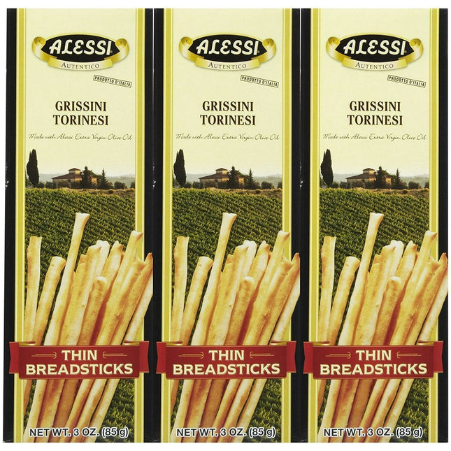 Alessi Imported Thin Autentico Italian Crispy BreadSticks Low Fat 3oz (3 Pack) - Food & Beverages > Pantry Crackers