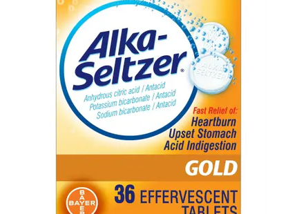 Alka Seltzer Gold Effervescent Heartburn Relief Antacid Tablets Without Aspirin 36 Ct (Pack Of 4) - Health & Beauty >