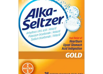 Alka Seltzer Gold Effervescent Heartburn Relief Antacid Tablets Without Aspirin 36 Ct (Pack Of 4) - Health & Beauty >