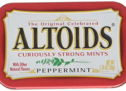 a close up of a tin of altoids with peppermint