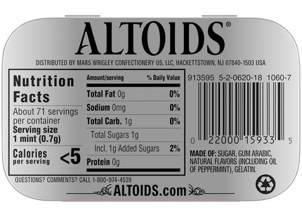 Altoids Classic Peppermint Breath Mints Hard Candy Tin 1.76oz (12 Pack) - Food & Beverages > Sweets Chocolate Gums