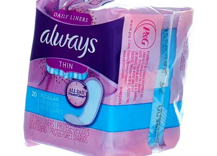 Always Incredibly Thin Daily Liners Regular Unscented 20 Ct (Pack Of 2) - Health & Beauty > Personal Care Feminine