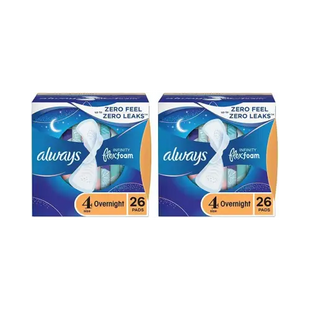 Always Infinity FlexFoam Pads with wings for Women Size 4 Overnight Absorbency Unscented 26 Count (Pack Of 2) - Health