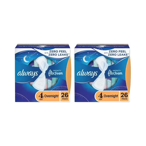 Always Infinity FlexFoam Pads with wings for Women Size 4 Overnight Absorbency Unscented 26 Count (Pack Of 2) - Health