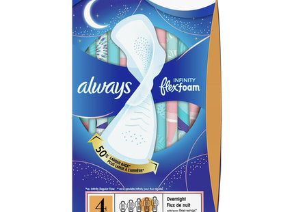 Always Infinity FlexFoam Pads with wings for Women Size 4 Overnight Absorbency Unscented 26 Count (Pack Of 2) - Health