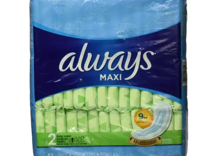 Always Maxi Size 2 Super Pads for Women Without Wings Unscented 42 Count (Pack Of 5) - Health & Beauty > Personal Care