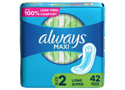 Always Maxi Size 2 Super Pads for Women Without Wings Unscented 42 Count (Pack Of 5) - Health & Beauty > Personal Care