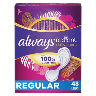 Always Radiant Pantyliners Regular Wrapped Unscented 48 Count (Pack Of 6) - Health & Beauty > Personal Care Feminine