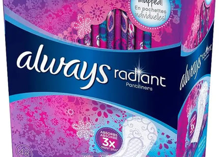 always radiant feminine pads with wings, regular, 3 count